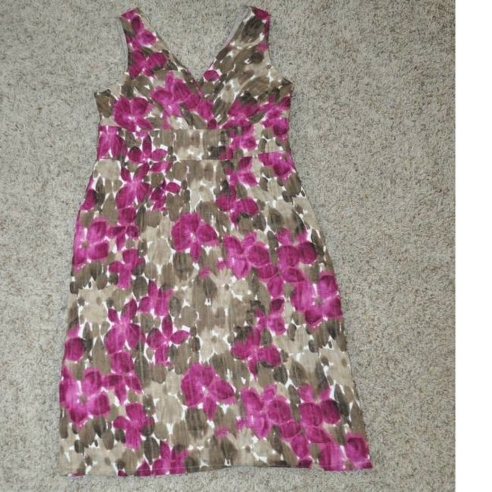 Axcess Sundress Womens M Purple Green Floral Lined Zip V-neck Sleeveless